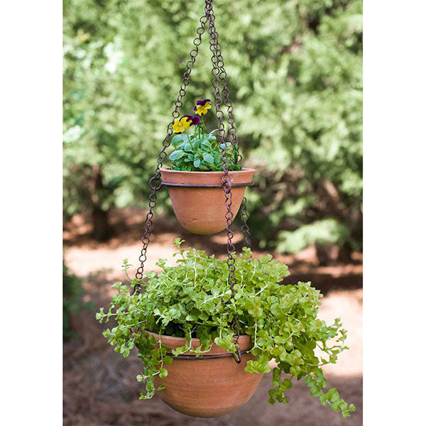 2 tier hanging planter Two Tier Hanging Terra Cotta Pot