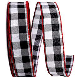Celine Check Plaid Twill Wired Edge, Black & Red