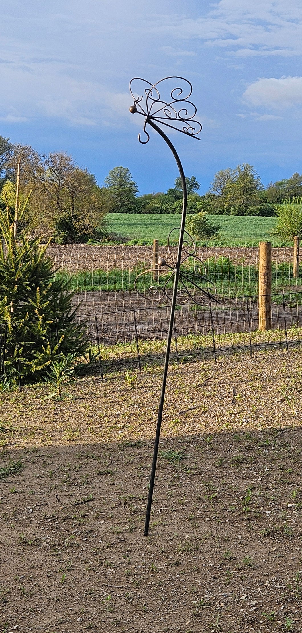 Giant Double Butterfly Iron Garden Stake with Hook