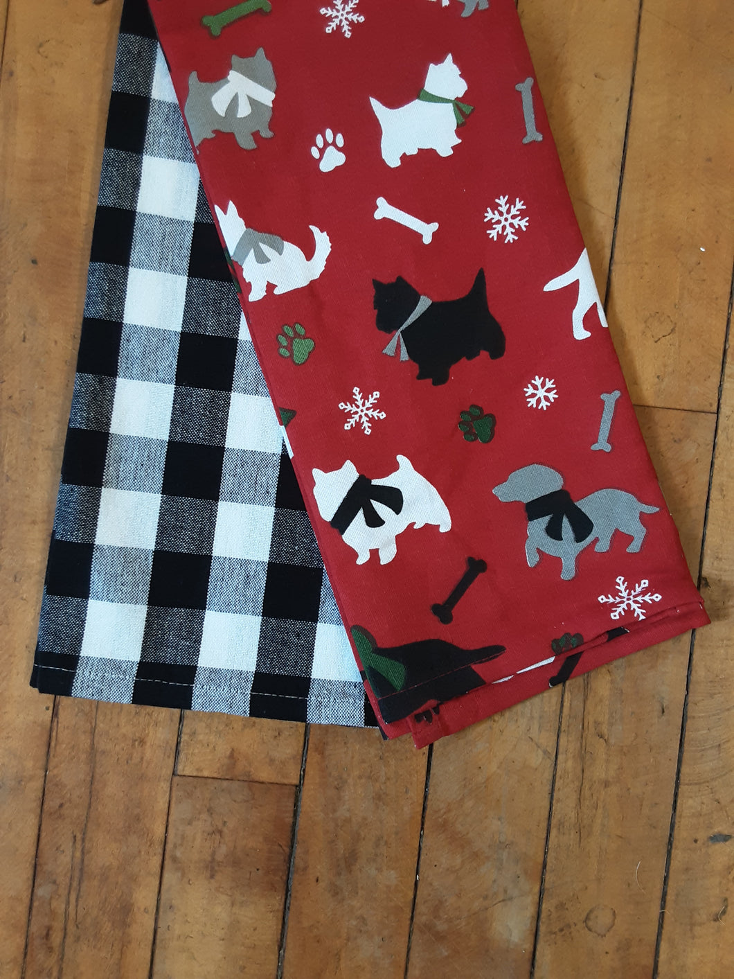 Christmas Dog Silhouettes Dishtowel Set of 2