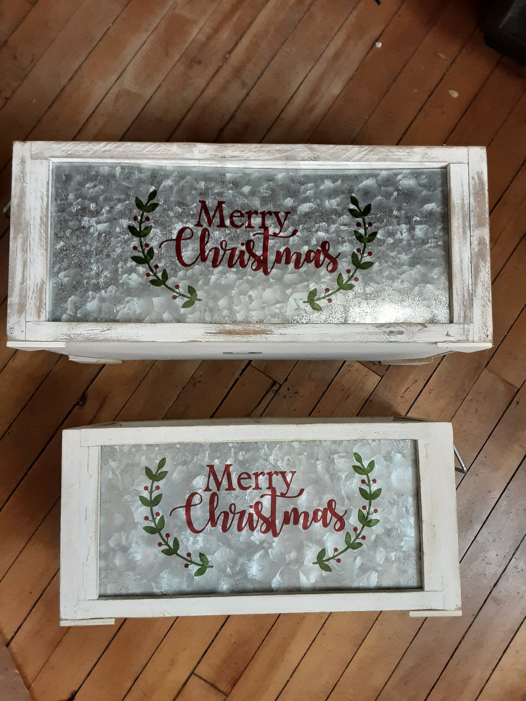 Merry Christmas Tin & Wood Planter Box