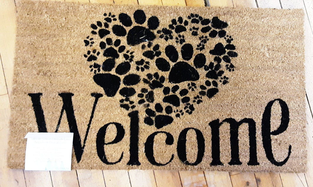 Paw Print Heart Welcome Doormat