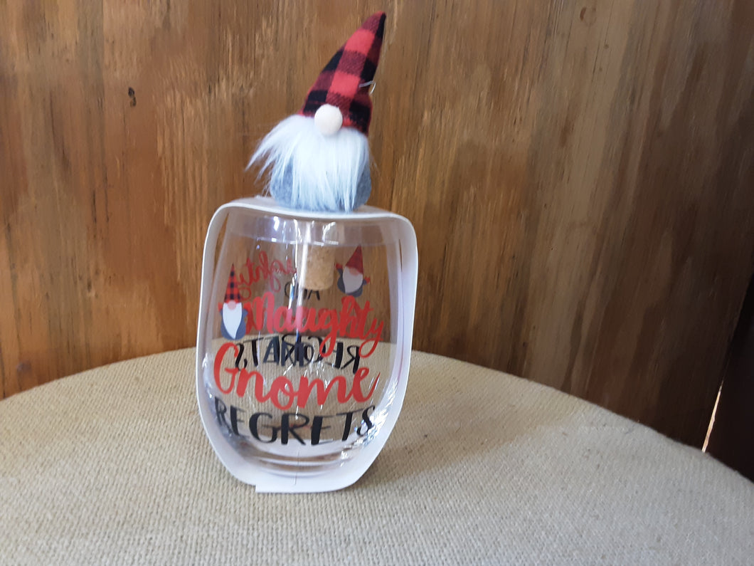 Naughty and Gnome Regrets Stemless Wine Glass & Stopper