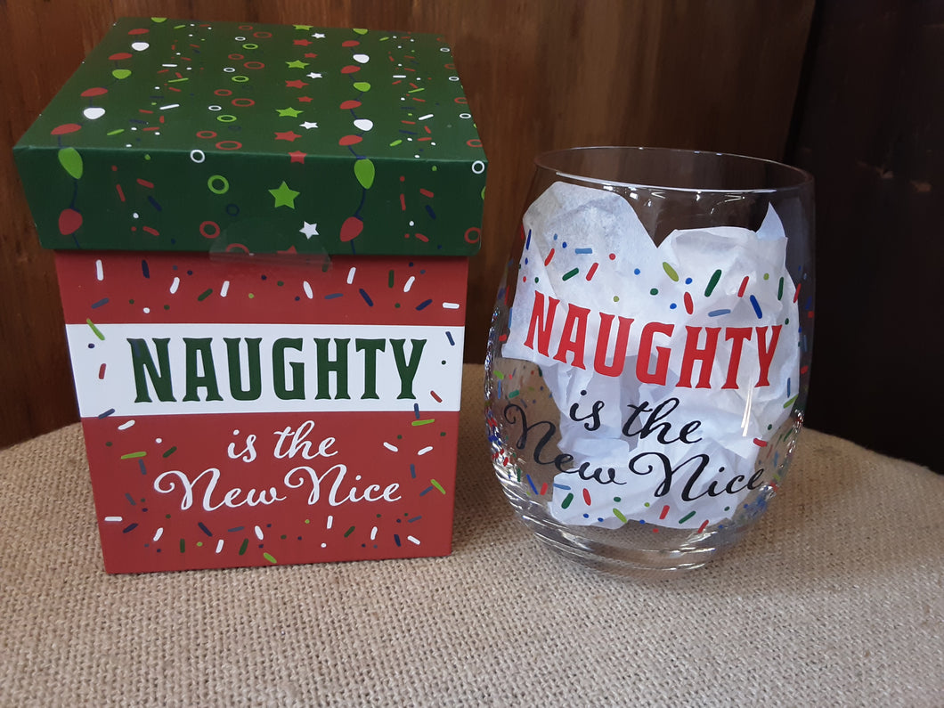 Naughty is the New Nice Stemless Wine Glass
