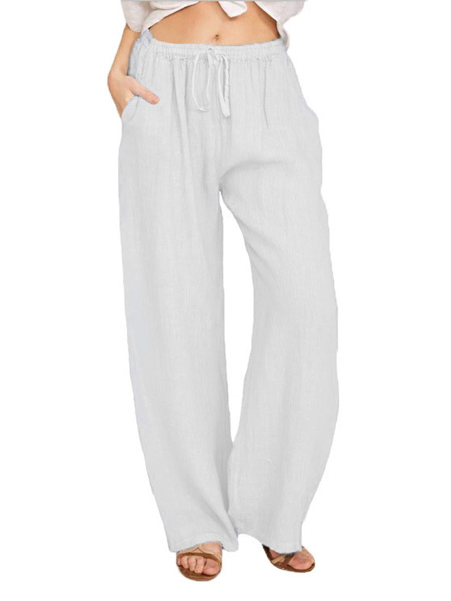 White Linen Drawstring Pants