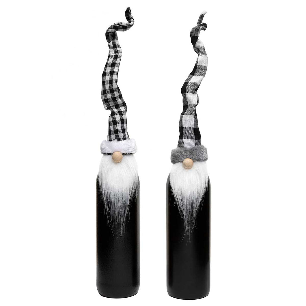 Gnome Bottle Topper, Black Plaid